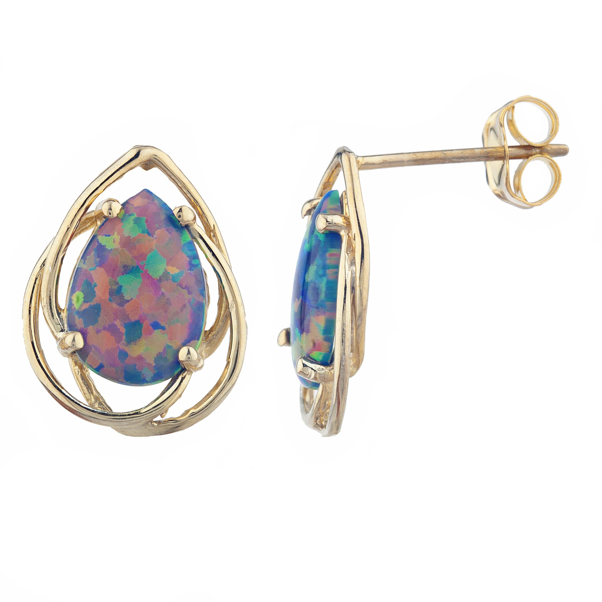 14Kt Gold Black Opal Pear Teardrop Design Stud Earrings