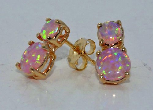 14kt Yellow Gold Pink Opal Double Stud Earrings