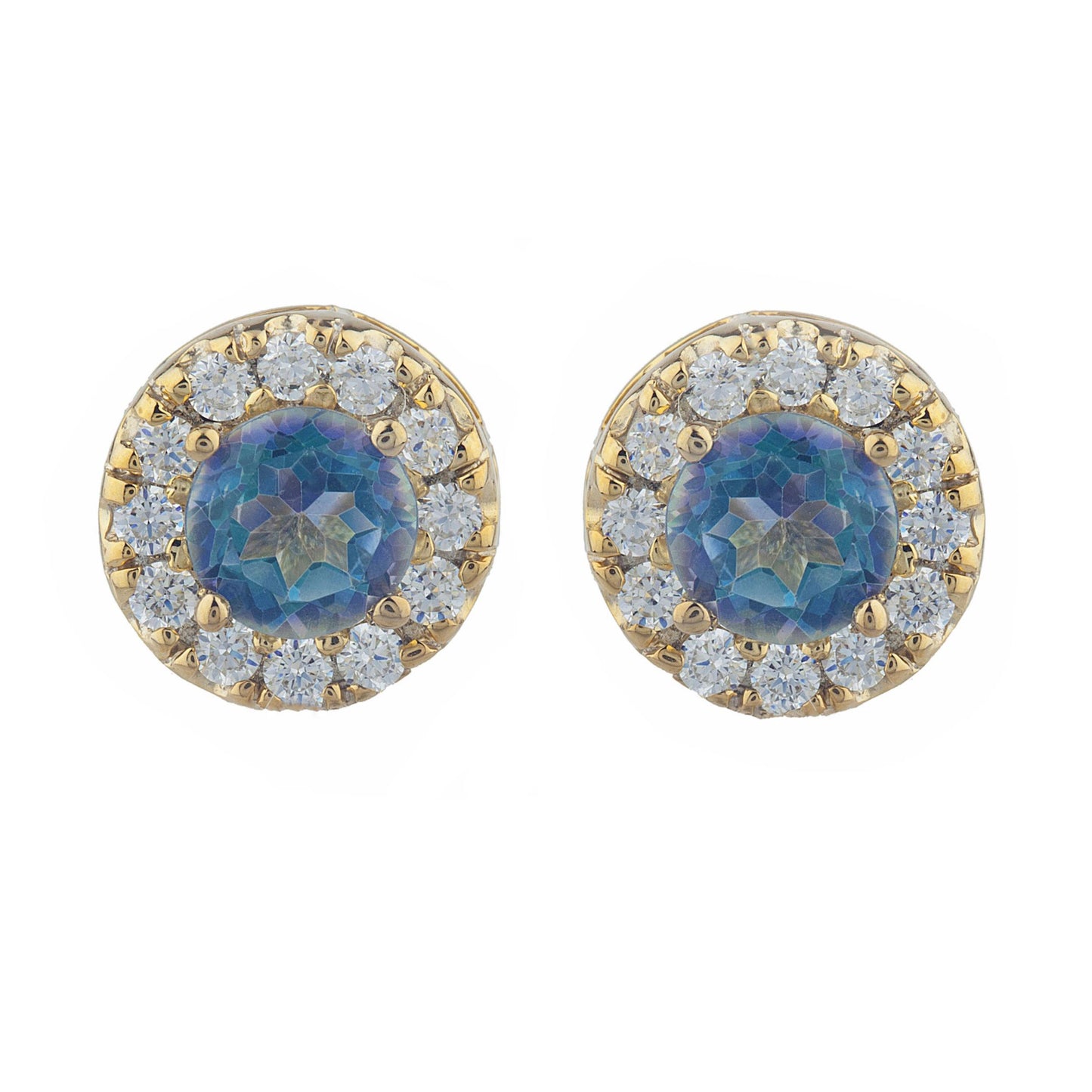 14Kt Gold 1 Ct Natural Blue Mystic Topaz Halo Design Stud Earrings