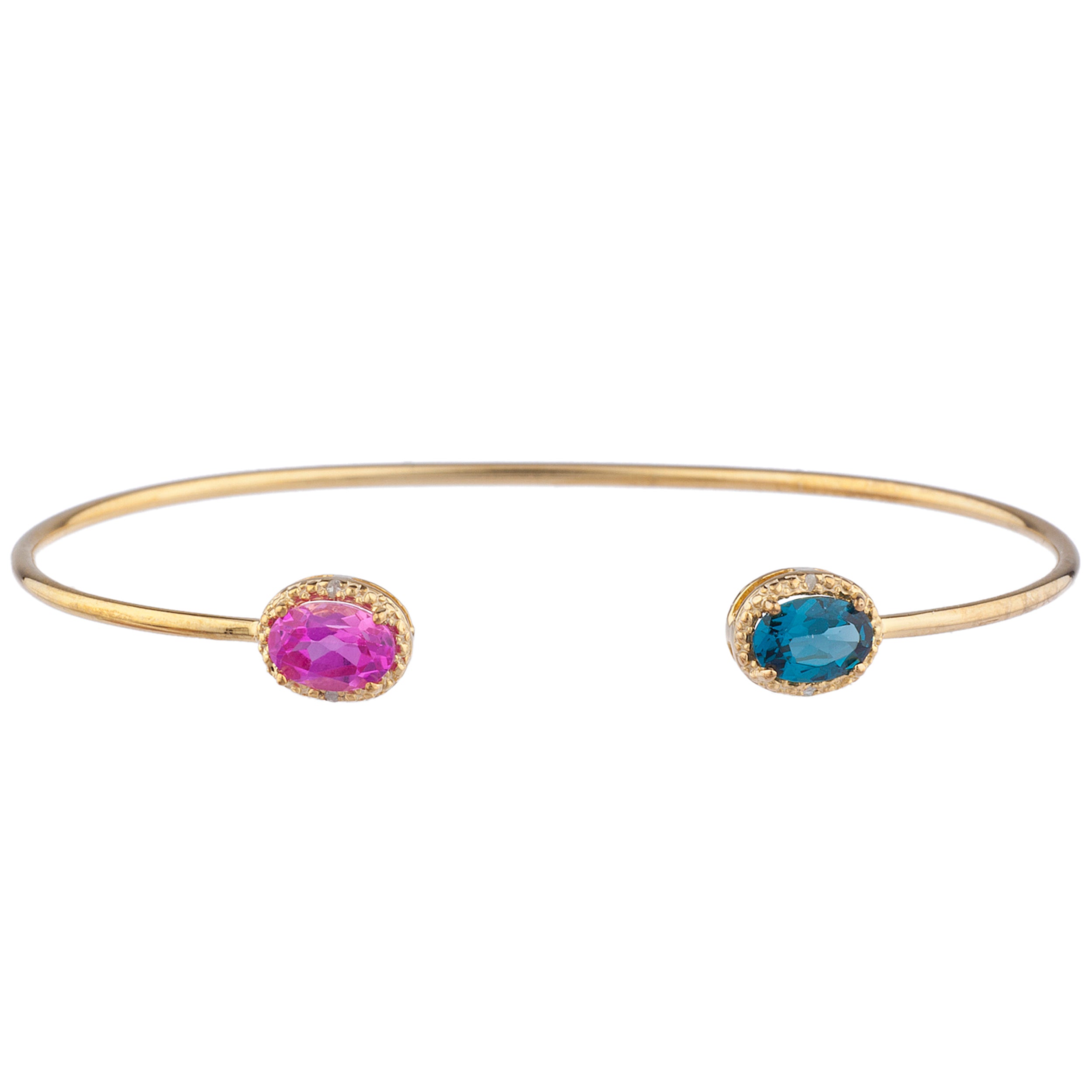 14Kt Gold Pink Sapphire & London Blue Topaz Diamond Oval Bangle Bracelet
