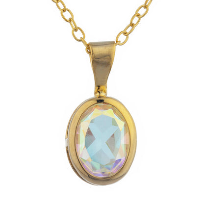 14Kt Gold Natural Mercury Mist Mystic Topaz Oval Bezel Pendant Necklace