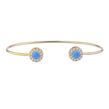 14Kt Gold Blue Opal Halo Design Bangle Bracelet