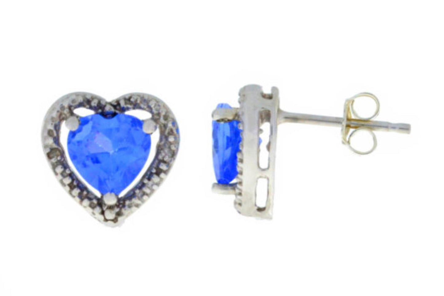 Tanzanite & Diamond Heart Stud Earrings .925 Sterling Silver