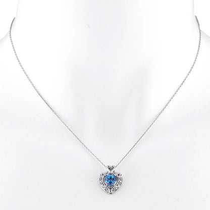 14Kt Gold London Blue Topaz Heart Design Pendant Necklace