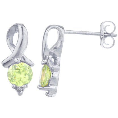 1 Ct Peridot & Diamond Round Design Stud Earrings .925 Sterling Silver