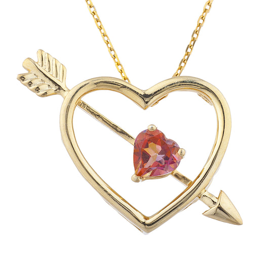 14Kt Gold Natural Ecstasy Mystic Topaz Heart Bow & Arrow Pendant Necklace