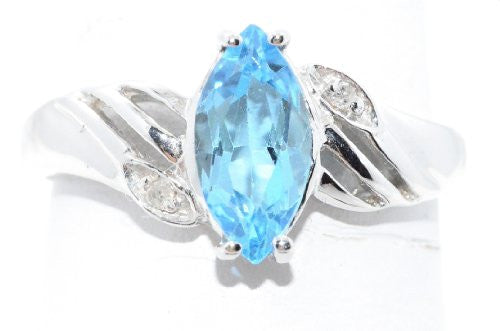 1 Ct Blue Topaz & Diamond Marquise Ring .925 Sterling Silver Rhodium Finish