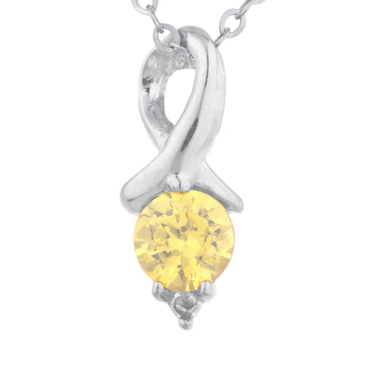 0.50 Ct Yellow Citrine & Diamond Round Design Pendant .925 Sterling Silver