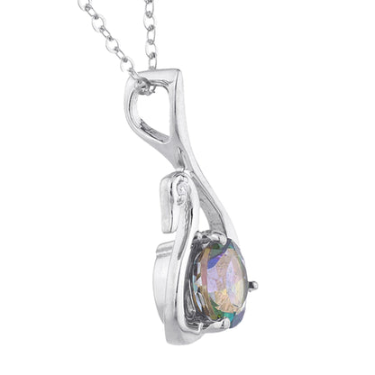 Natural Mystic Topaz & Diamond Swan Pendant .925 Sterling Silver