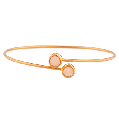 14Kt Gold Pink Opal Round Bezel Bangle Bracelet