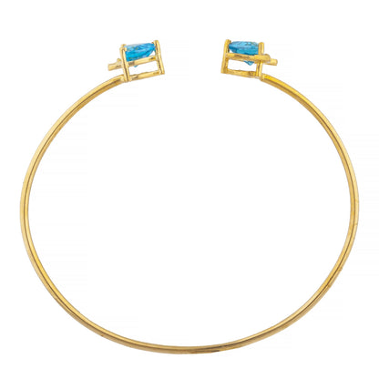 Swiss Blue Topaz & Diamond Devil Heart Bangle Bracelet 14Kt Yellow Gold Rose Gold Silver