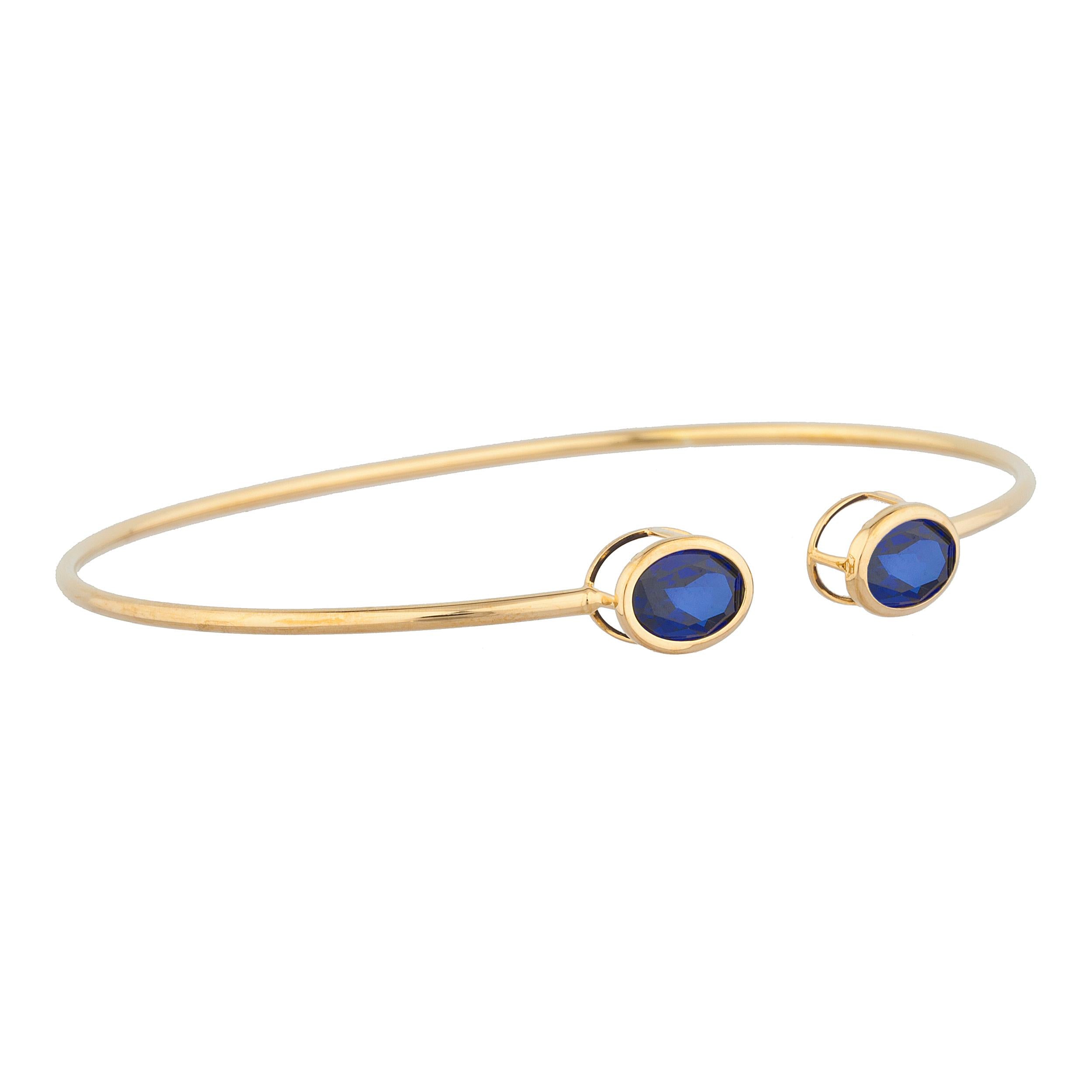 14Kt Gold Blue Sapphire Oval Bezel Bangle Bracelet