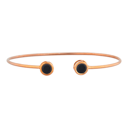 14Kt Rose Gold Plated Genuine Black Onyx Round Bezel Bangle Bracelet