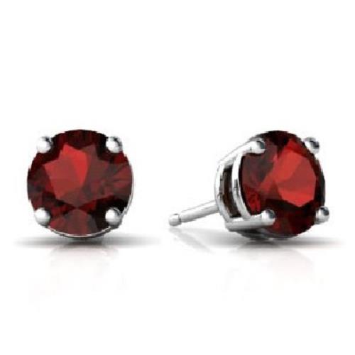 14Kt White Gold Garnet Round Stud Earrings