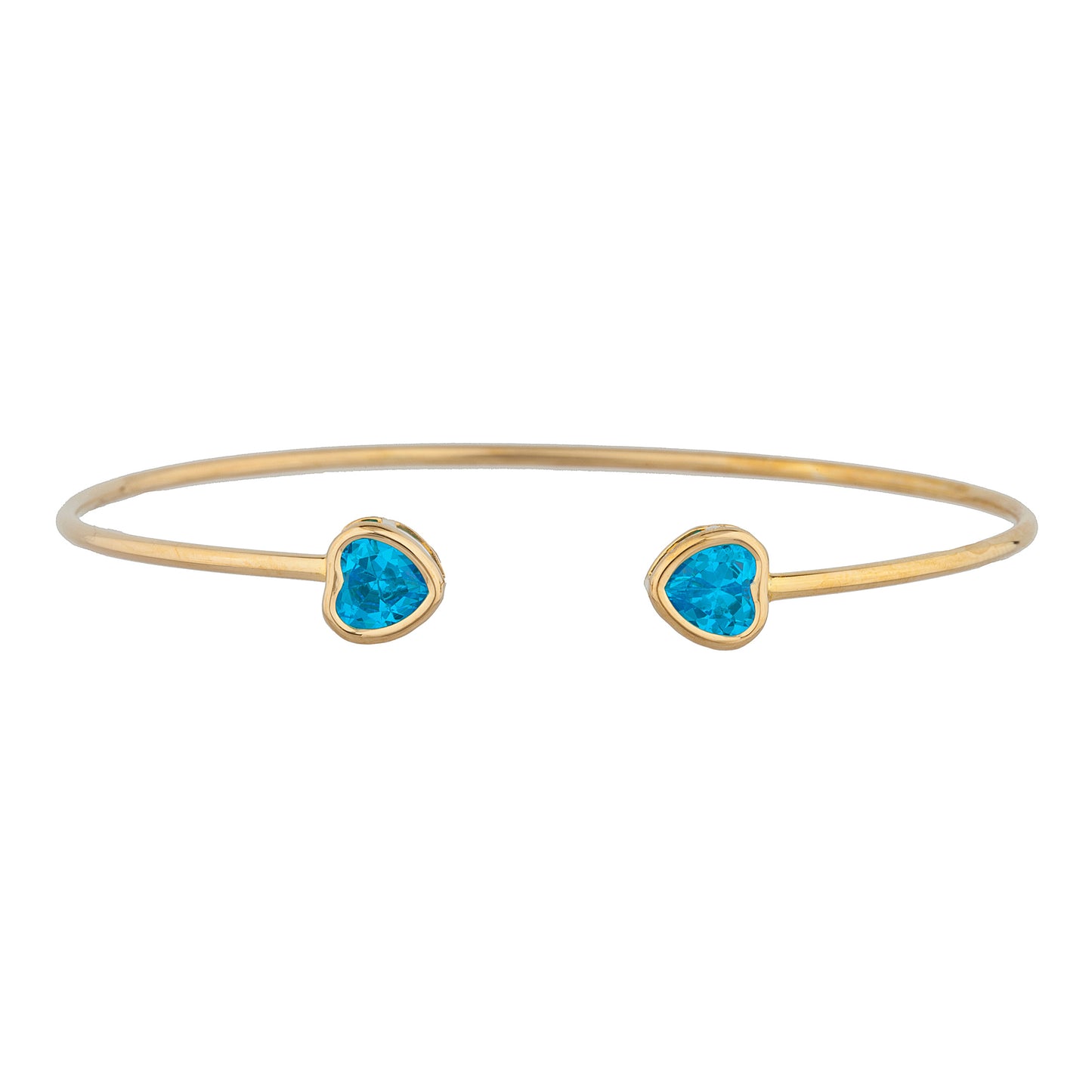 14Kt Gold Swiss Blue Topaz Heart Bezel Bangle Bracelet