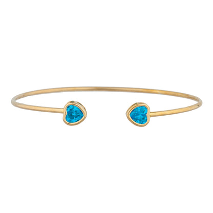 14Kt Gold Swiss Blue Topaz Heart Bezel Bangle Bracelet