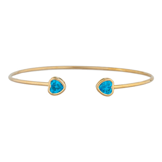 14Kt Gold Swiss Blue Topaz Heart Bezel Bangle Bracelet