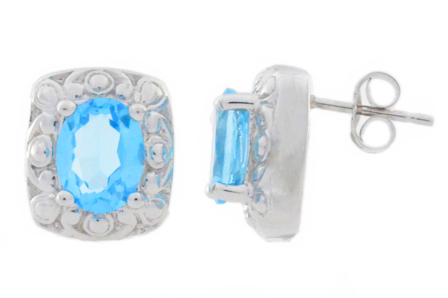 3 Ct Blue Topaz Oval Stud Earrings .925 Sterling Silver