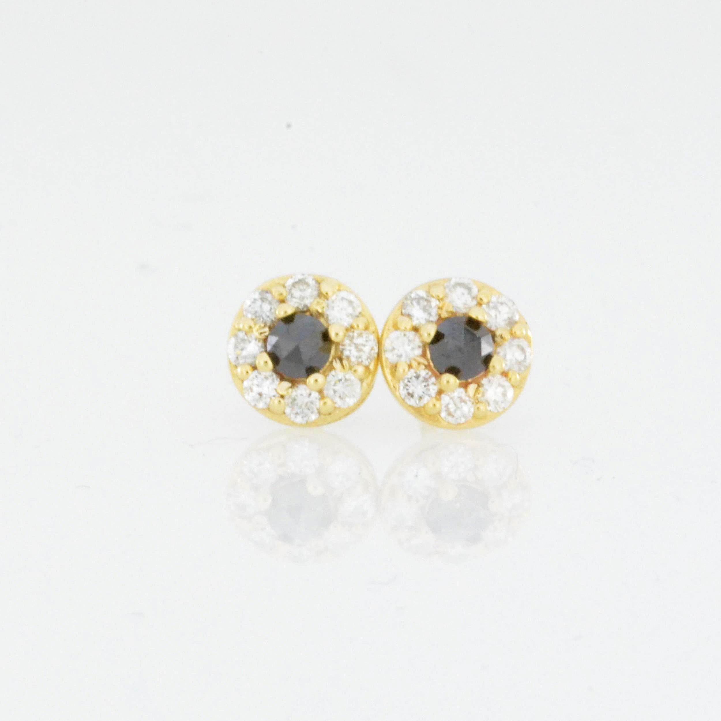 14Kt Gold Natural Black & White Diamond Halo Stud Earrings