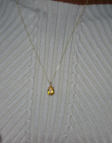 14Kt Gold 1.50 Ct Yellow Citrine Teardrop Pendant Necklace