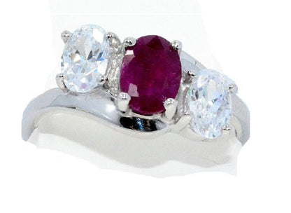 2 Ct Genuine Ruby & Zirconia Oval Ring .925 Sterling Silver Rhodium Finish