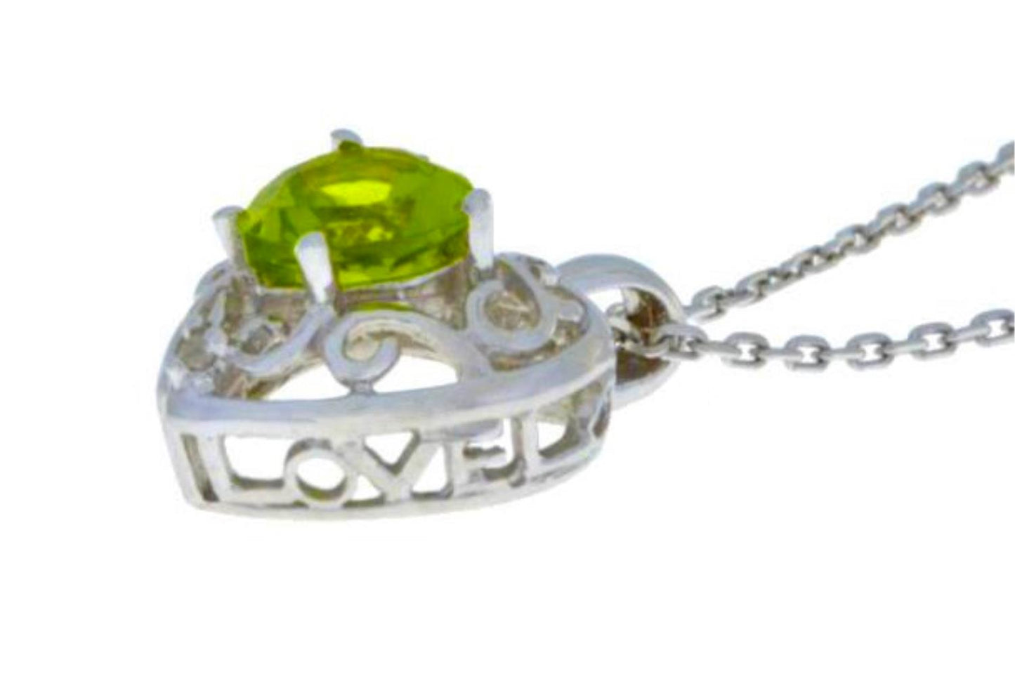 1 Ct Peridot Heart LOVE Diamond Pendant .925 Sterling Silver Rhodium Finish