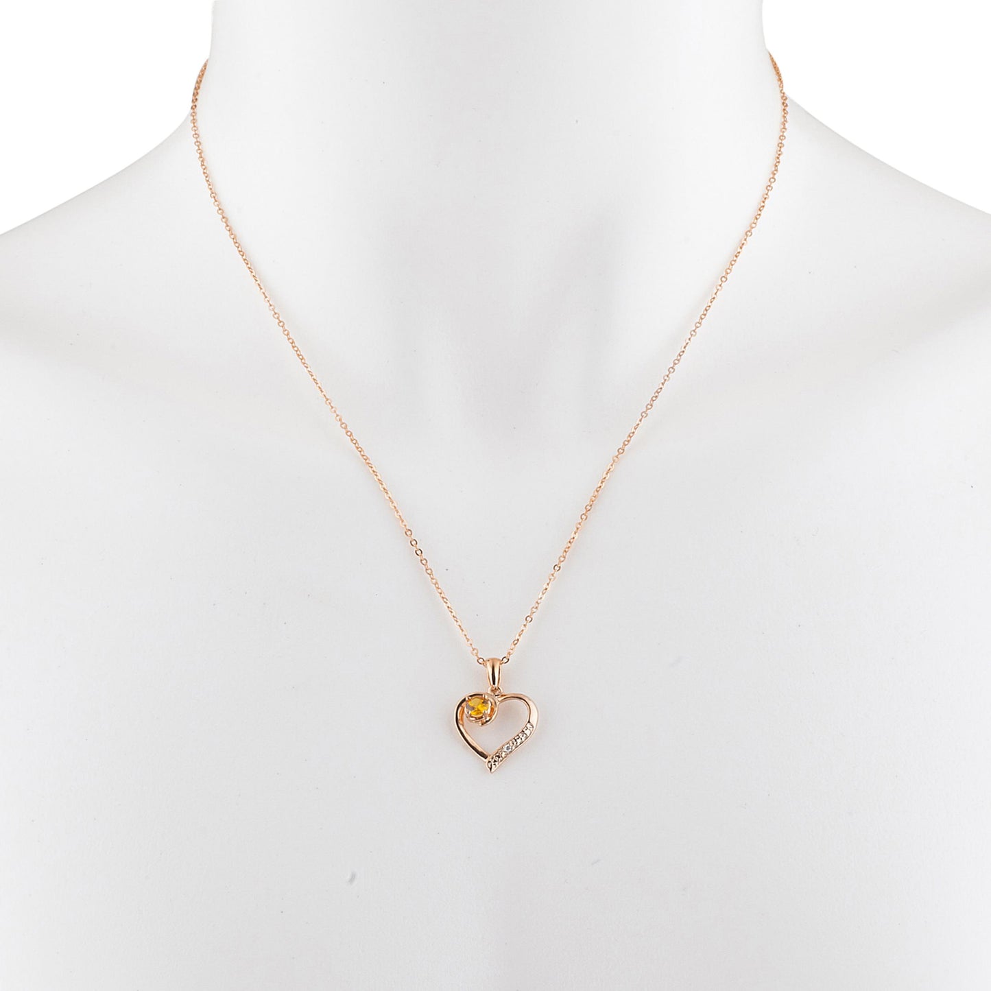 14Kt Rose Gold Plated Orange Citrine & Diamond Heart Pendant