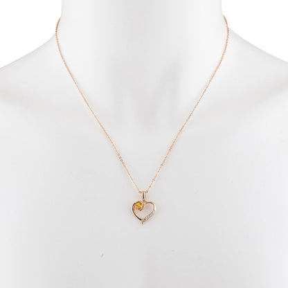 14Kt Rose Gold Plated Orange Citrine & Diamond Heart Pendant