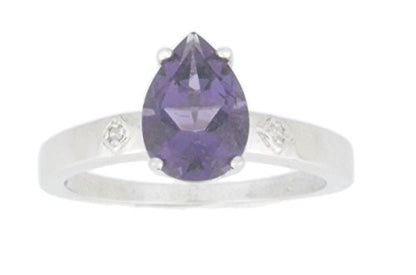 2 Ct Alexandrite & Diamond Pear Ring .925 Sterling Silver Rhodium Finish