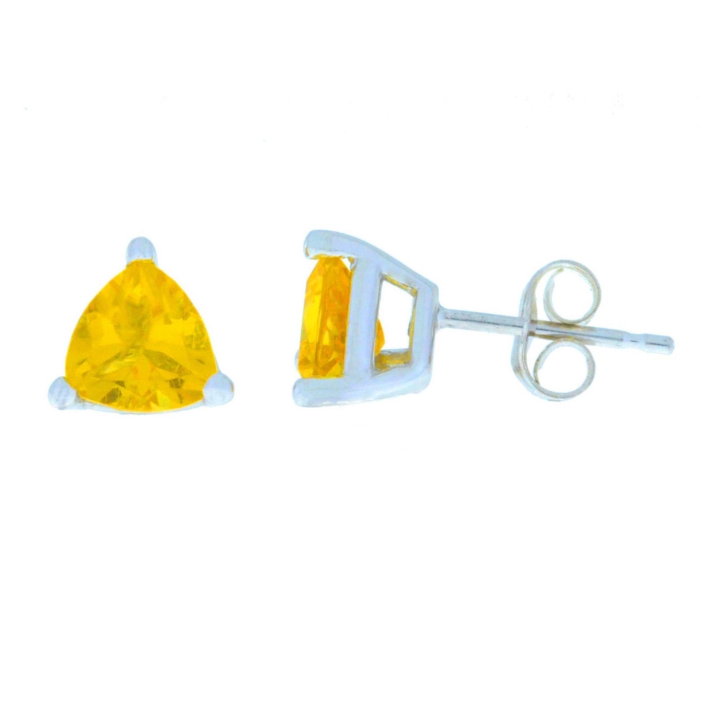 14Kt Gold Yellow Citrine Trillion Stud Earrings