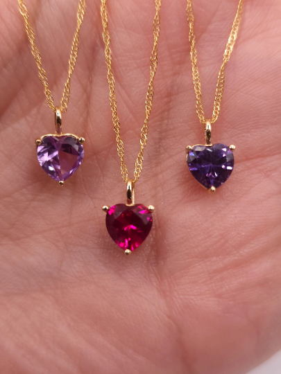 14Kt Gold Pink Sapphire Heart Pendant Necklace