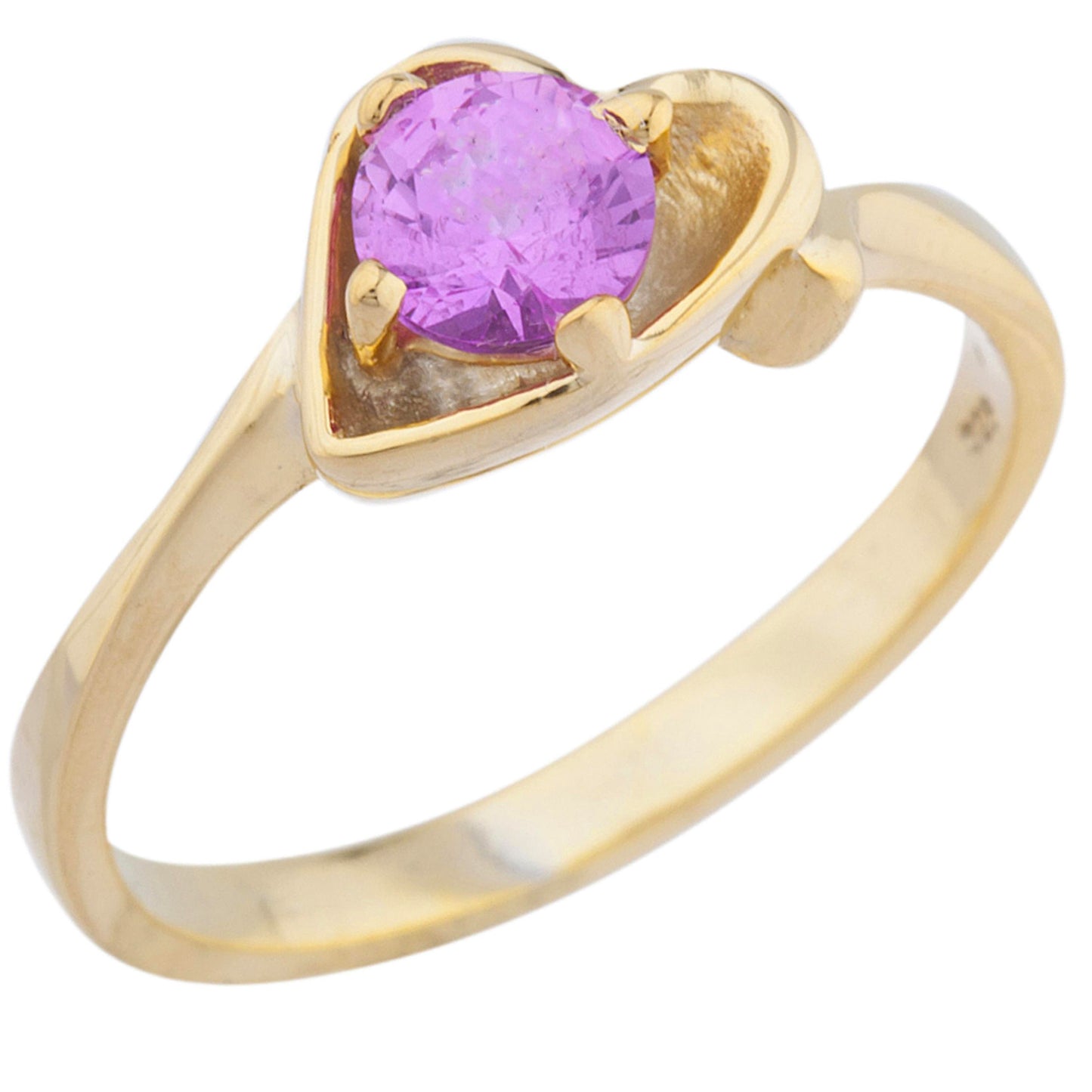 14Kt Gold Pink Sapphire Round Heart Ring