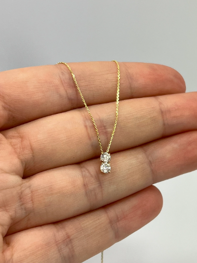 14Kt Gold 0.30 Ct 2 Stone Lab Created Diamond Necklace Pendant