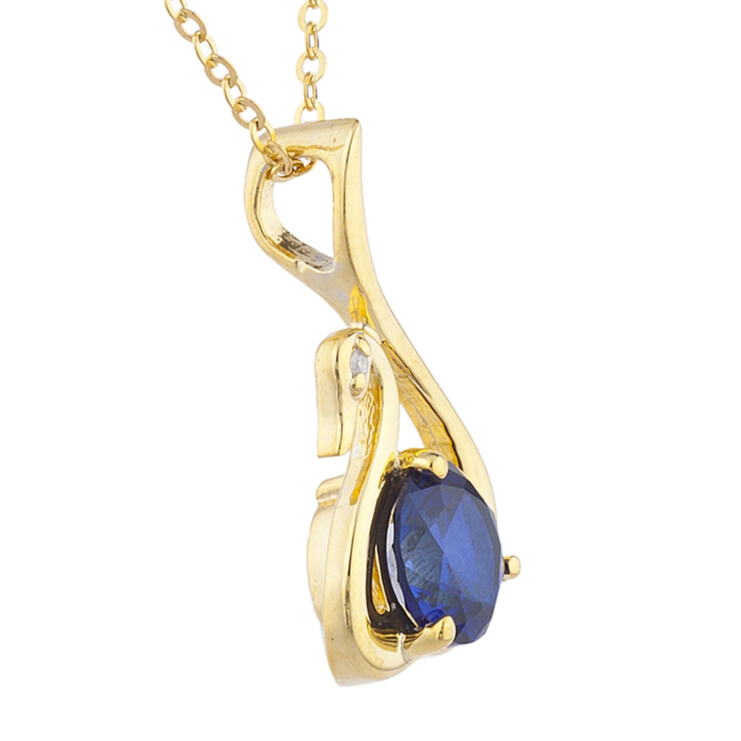 14Kt Yellow Gold Plated Blue Sapphire & Diamond Swan Pendant