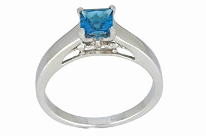 0.50 Ct London Blue Topaz & Diamond Princess Cut Ring .925 Sterling Silver Rhodium Finish