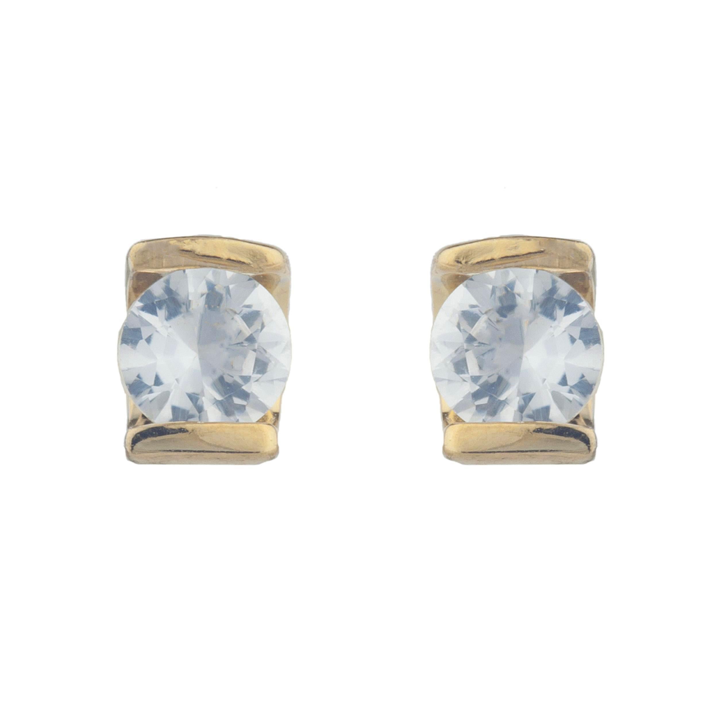 14Kt Yellow Gold Plated White Sapphire Half Channel Stud Earrings