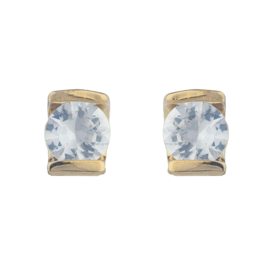 14Kt Yellow Gold Plated White Sapphire Half Channel Stud Earrings