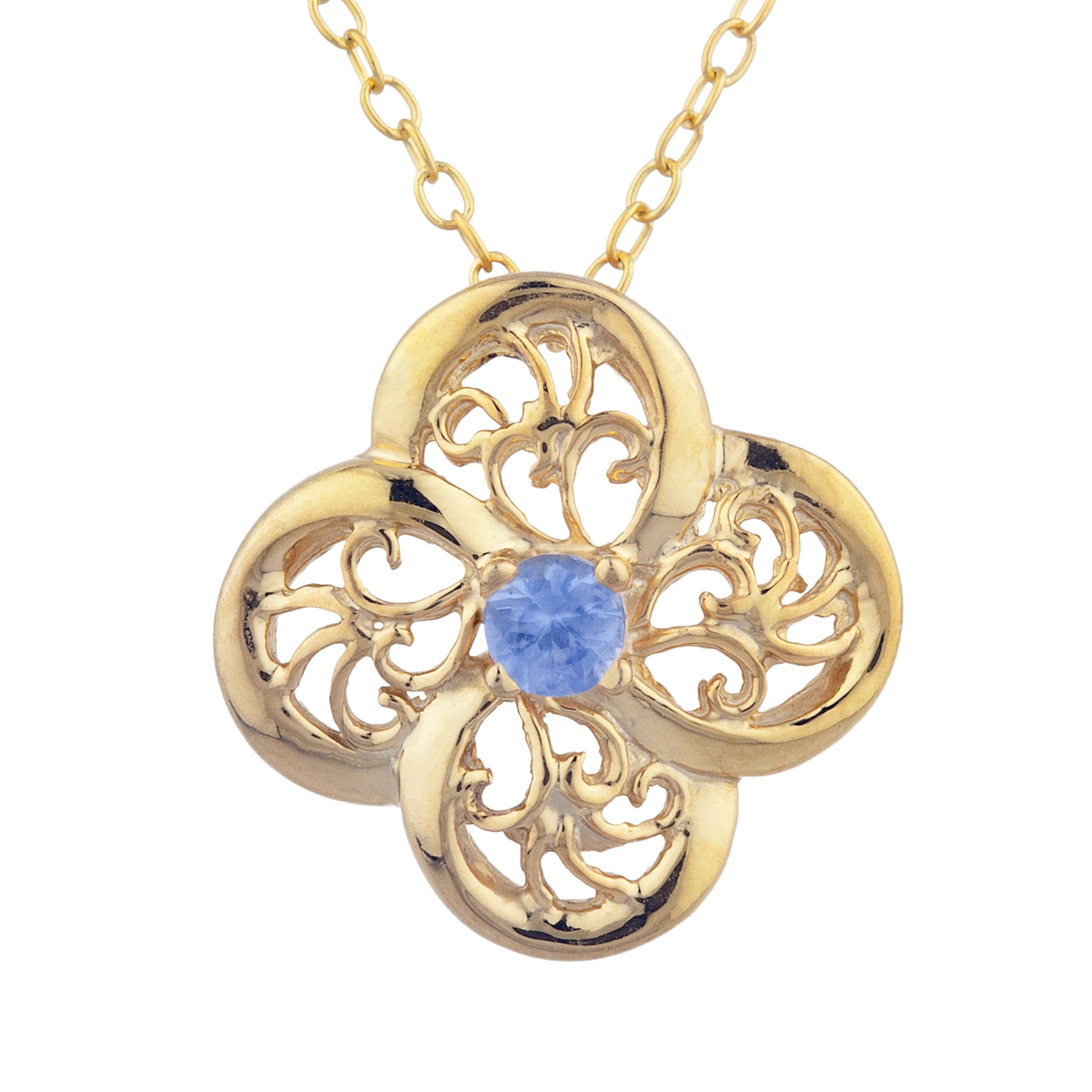 14Kt Gold Tanzanite Clover Design Pendant Necklace