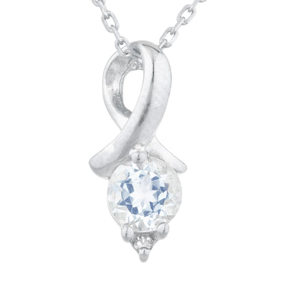 0.50 Ct Genuine Aquamarine & Diamond Round Design Pendant .925 Sterling Silver