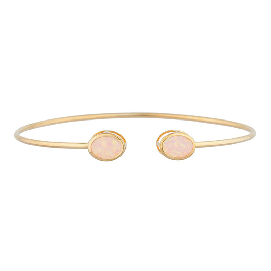 14Kt Gold Pink Opal Oval Bezel Bangle Bracelet