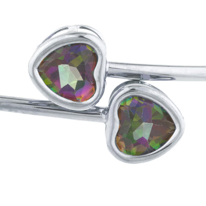 2 Ct Natural Mystic Topaz Heart Bezel Bangle Bracelet .925 Sterling Silver