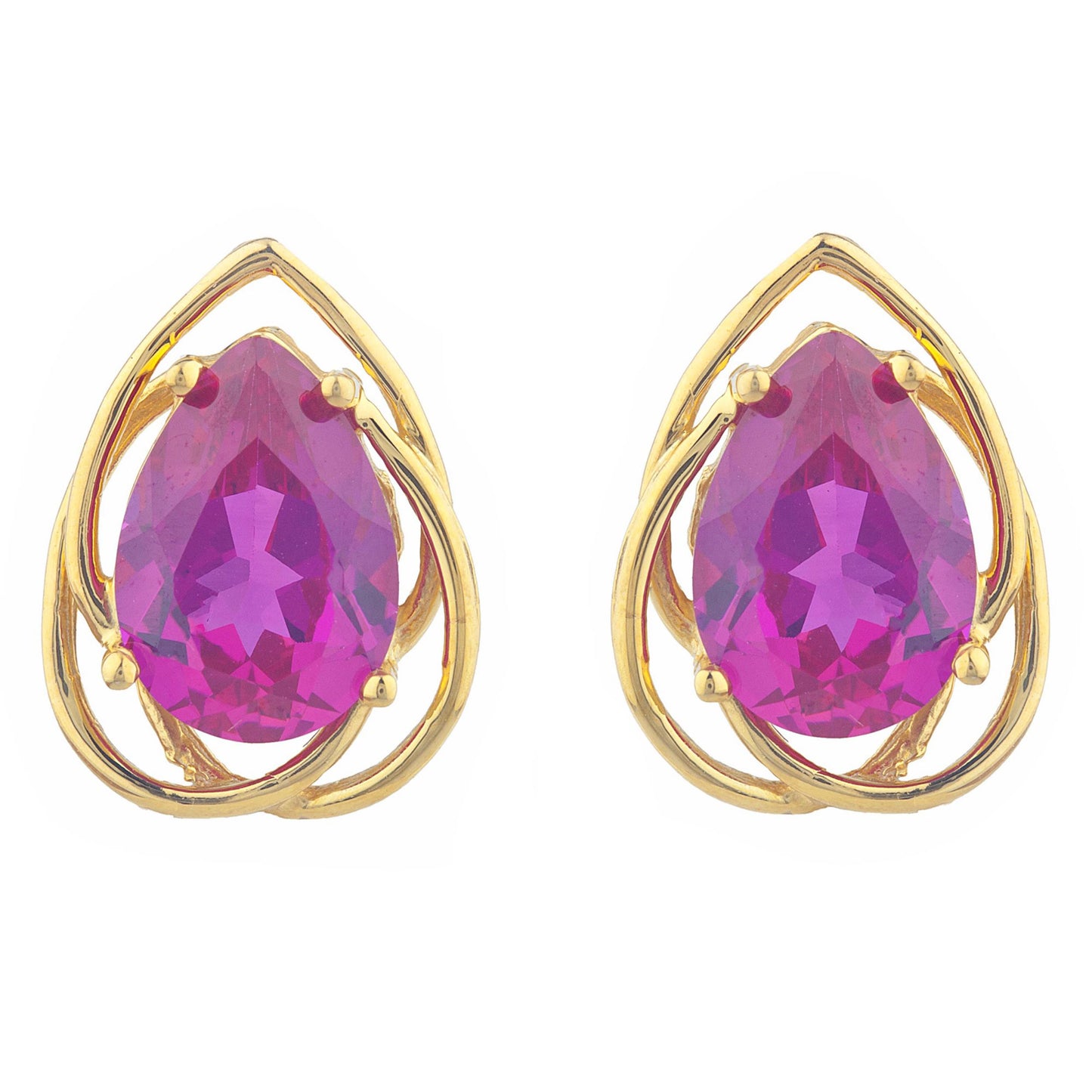 14Kt Yellow Gold Plated Created Ruby Pear Teardrop Design Stud Earrings