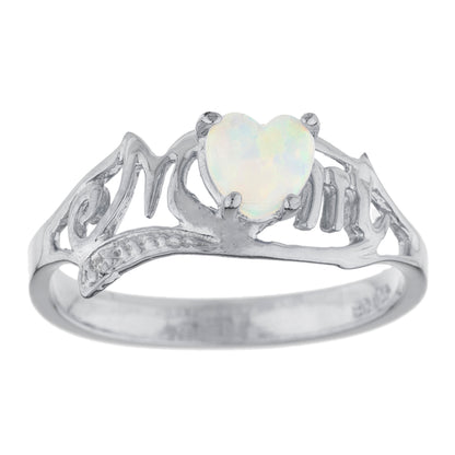 14Kt Gold Opal & Diamond Heart Mom Ring