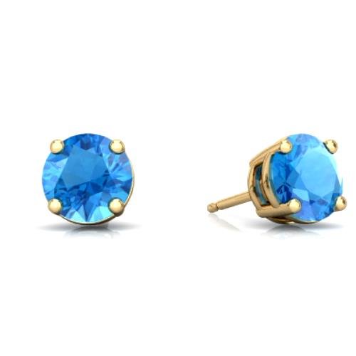 2 Ct Blue Topaz Round Stud Earrings 14Kt Yellow Gold