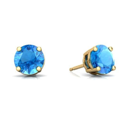 2 Ct Blue Topaz Round Stud Earrings 14Kt Yellow Gold
