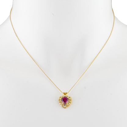 14Kt Gold Created Ruby Heart Design Pendant Necklace