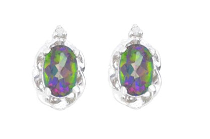 1 Ct Genuine Mystic Topaz & Diamond Oval Stud Earrings .925 Sterling Silver