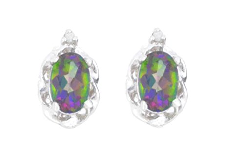 1 Ct Genuine Mystic Topaz & Diamond Oval Stud Earrings .925 Sterling Silver