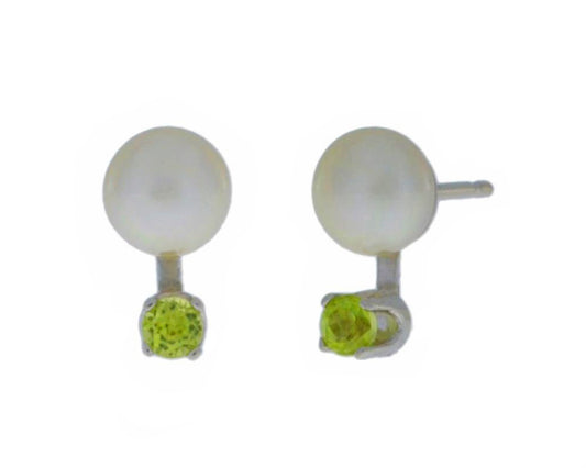 3mm Peridot & White Pearl Stud Earrings .925 Sterling Silver