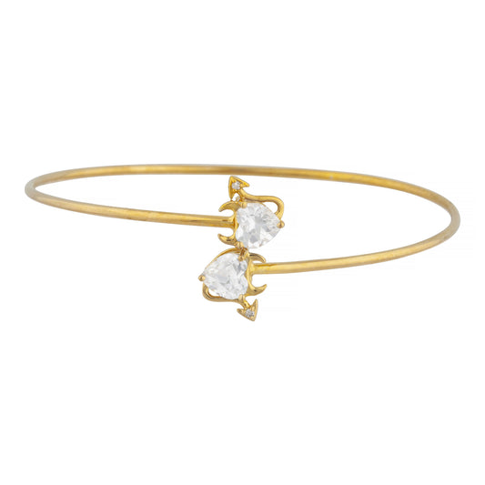 White Sapphire & Diamond Devil Heart Bangle Bracelet 14Kt Yellow Gold Rose Gold Silver